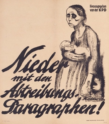 affiche réalisée par l’artiste allemande Käthe Kollwitz, en 1923, intitulée À bas les paragraphes de l’avortement